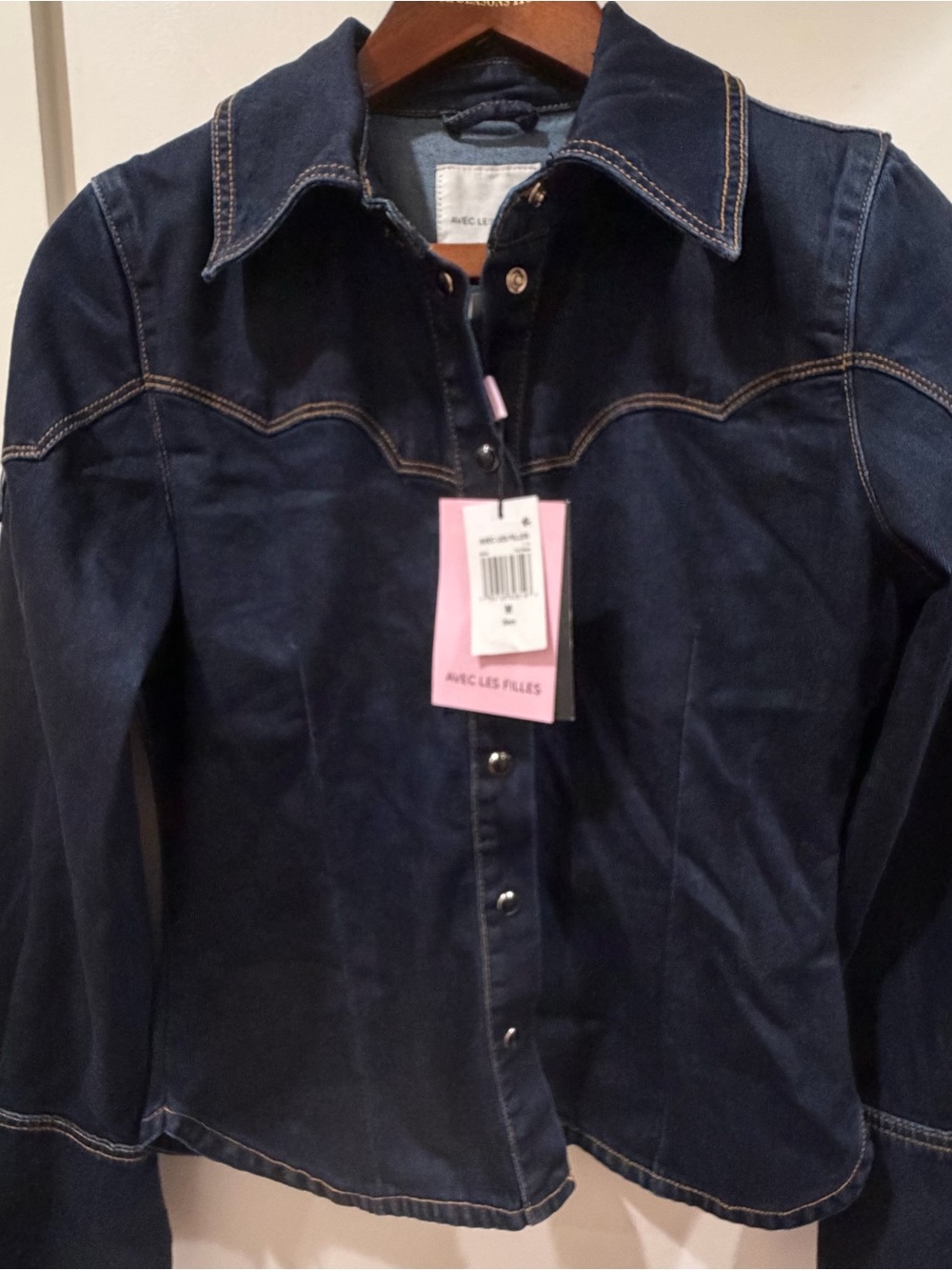 Avec Les Filles Dark Navy Denim Snap-Front Shirt Jacket